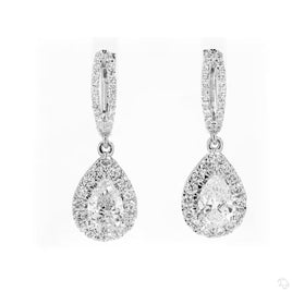 14K WHITE GOLD 2.50 CARAT PEAR CERTIFIED LAB GROWN DIAMONDS STUDS EARRINGS HOOPS