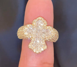 10K SOLID YELLOW GOLD 3.75 CARAT REAL DIAMOND CROSS ENGAGEMENT RING WEDDING PINKY BAND