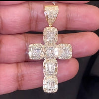 
              10K YELLOW GOLD 3.25 CARAT 2.25 INCHES REAL DIAMOND CROSS PENDANT CHARM CROSS
            