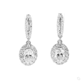 14K WHITE GOLD 2.50 CARAT CERTIFIED LAB GROWN DIAMONDS OVAL STUDS EARRINGS HOOPS