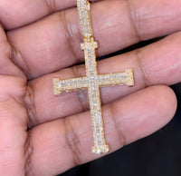 
              10K YELLOW GOLD 1.50 CARAT REAL DIAMOND 2.25 INCHES CROSS PENDANT CHARM
            