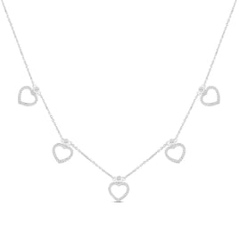 10K WHITE GOLD .60 CARAT REAL DIAMOND HEART PENDANT NECKLACE WITH GOLD CHAIN