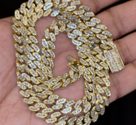 10K YELLOW GOLD 6.50 CARAT REAL DIAMOND 8MM 22 INCHES 82.62 GRAM GOLD CUBAN LINK CHAIN NECKLACE