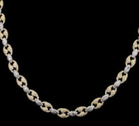 
              10K YELLOW WHITE GOLD 11.50 CARAT REAL DIAMOND 8MM 22 INCHES 39.77 GRAM GOLD CHAIN NECKLACE
            