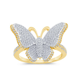 10K YELLOW GOLD .50 CARAT WOMEN REAL DIAMOND BUTTERFLY RING BAND