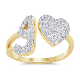 10K YELLOW GOLD .25 CARAT WOMENS NATURAL DIAMOND HEART & LETTER INITIAL G RING