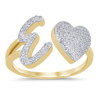 
              10K YELLOW GOLD .20 CARAT WOMENS NATURAL DIAMOND HEART & LETTER INITIAL E RING
            