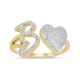 10K YELLOW GOLD .20 CARAT WOMENS NATURAL DIAMOND HEART & LETTER INITIAL B RING