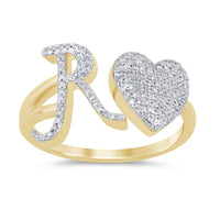 
              10K YELLOW GOLD .20 CARAT WOMENS NATURAL DIAMOND HEART & LETTER INITIAL R RING
            