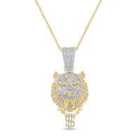 
              10K YELLOW GOLD 1.25 CARAT 1.75 INCHES NATURAL DIAMOND LION HEAD PENDANT CHARM
            