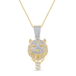 10K YELLOW GOLD 1.25 CARAT 1.75 INCHES NATURAL DIAMOND LION HEAD PENDANT CHARM