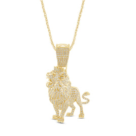 10K YELLOW GOLD 1.25 CARAT 1.75 INCHES REAL DIAMOND LION PENDANT CHARM