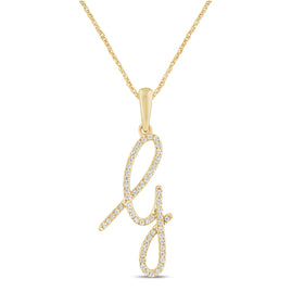 10K YELLOW GOLD .20 CARAT NATURAL DIAMOND 1 INCH LETTER G INITIAL PENDANT