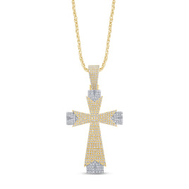 10K YELLOW GOLD 1 CARAT NATURAL DIAMONDS 1.75 INCHES REAL DIAMOND CROSS PENDANT CHARM