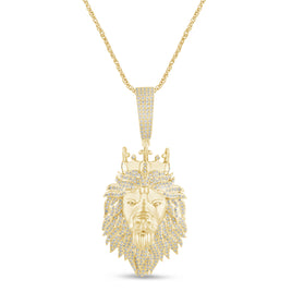 10K YELLOW GOLD 1.25 CARAT 2 INCHES 11.53 GRAMS NATURAL DIAMOND LION HEAD PENDANT CHARM