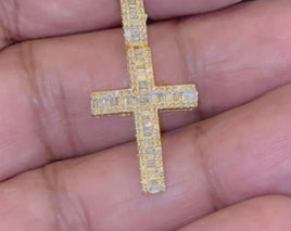 10K YELLOW GOLD .75 CARAT REAL DIAMOND 1.25 INCHES CROSS PENDANT CHARM