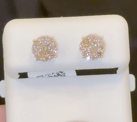 10K YELLOW GOLD .75 CARAT NATURAL DIAMONDS 7 MM EARRINGS STUDS