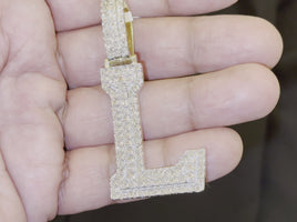 .60 CARAT NATURAL DIAMONDS STERLING SILVER WITH YELLOW GOLD PLATING LARGE 2.50 INCHES LETTER L CHARM PENDANT