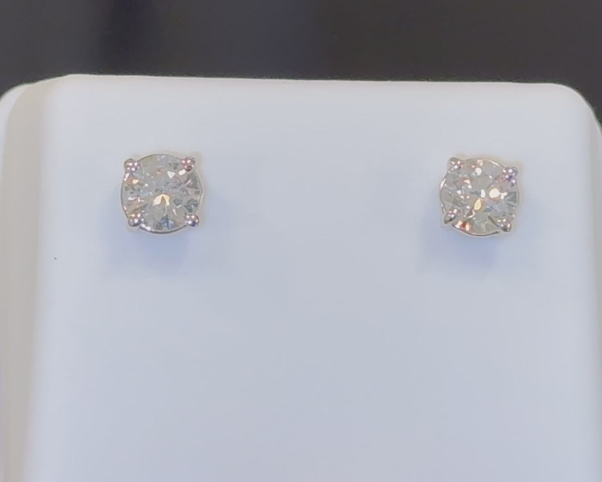 14K WHITE GOLD .82 CARAT 5 MM CERTIFIED LAB GROWN DIAMONDS STUDS EARRI ...