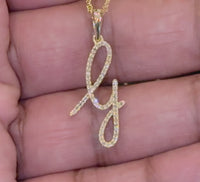 
              10K YELLOW GOLD .20 CARAT NATURAL DIAMOND 1 INCH LETTER G INITIAL PENDANT NECKLACE WITH GOLD CHAIN
            