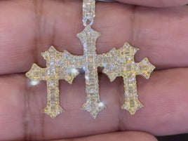 10K YELLOW WHITE GOLD 1.50 CARAT REAL DIAMOND 1.25 INCHES CROSS PENDANT CHARM