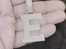.75 CARAT NATURAL DIAMONDS STERLING SILVER WITH RHODIUM PLATING LARGE 2.50 INCHES LETTER E CHARM PENDANT