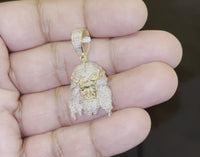 
              10K YELLOW GOLD .75 CARAT 1.50 INCHES REAL DIAMOND JESUS HEAD CROSS PENDANT CHARM CROSS
            