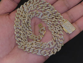 10K YELLOW GOLD 17 CARAT REAL DIAMOND 9MM 22 INCHES 63.53 GRAMS GOLD CUBAN & GUCCI LINK CHAIN NECKLACE