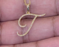 
              10K YELLOW GOLD .20 CARAT NATURAL DIAMOND 1 INCH LETTER T INITIAL PENDANT NECKLACE WITH GOLD CHAIN
            