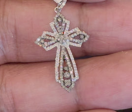 .50 CARAT NATURAL WHITE & CHAMPAGNE DIAMONDS STERLING SILVER 30 MM CROSS PENDANT