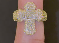 
              10K SOLID YELLOW GOLD 1.50 CARAT REAL DIAMOND CROSS ENGAGEMENT RING WEDDING PINKY BAND
            