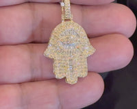 
              10K YELLOW GOLD 2.25 CARAT REAL DIAMOND 1.50 INCHES HAMSA HAND PENDANT CHARM
            