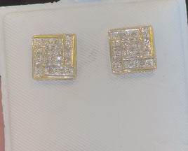 .25 CARAT REAL DIAMONDS STERLING SILVER YELLOW GOLD PLATED MENS WOMENS 8 MM EARRINGS STUDS