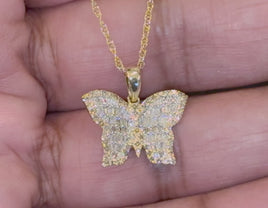 10K YELLOW GOLD .60 CARAT .75 INCH REAL DIAMOND BUTTERFLY PENDANT WITH GOLD CHAIN