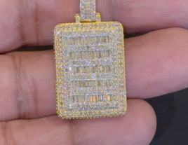 10K YELLOW GOLD 2 CARAT 1.50 INCHES REAL DIAMOND DOG TAG PENDANT CHARM