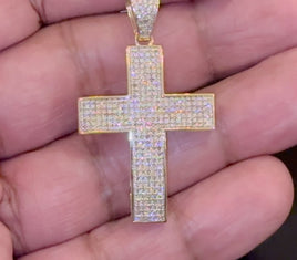 10K YELLOW GOLD 1.25 CARAT 1.75 INCHES NATURAL DIAMOND CROSS PENDANT