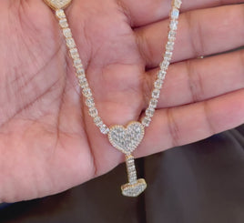 10K YELLOW GOLD 6 CARAT REAL DIAMOND 15 MM 18 INCHES 24.37 GRAM GOLD HEART CHAIN NECKLACE