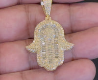 
              10K YELLOW GOLD 2.75 CARAT 1.75 INCHES REAL DIAMOND HAMSA HAND PENDANT CHARM
            