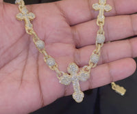 
              10K YELLOW GOLD 15.50 CARAT REAL DIAMOND 22 INCHES 51.15 GRAMS GOLD CROSS CHAIN NECKLACE
            