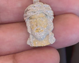 10K YELLOW GOLD .60 CARAT 1.25 INCHES NATURAL DIAMOND JESUS HEAD PENDANT CHARM