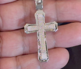 .30 CARAT NATURAL DIAMONDS STERLING SILVER 2 INCHES CROSS PENDANT CHARM