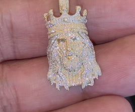 10K YELLOW GOLD .65 CARAT 1.25 INCHES NATURAL DIAMOND JESUS HEAD PENDANT CHARM