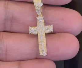 10K YELLOW GOLD .50 CARAT 1.50 INCHES NATURAL DIAMOND CROSS PENDANT