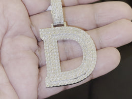 .75 CARAT NATURAL DIAMONDS STERLING SILVER WITH RHODIUM PLATING LARGE 2.50 INCHES LETTER D CHARM PENDANT