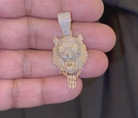 
              10K YELLOW GOLD 1.25 CARAT 1.75 INCHES NATURAL DIAMOND LION HEAD PENDANT CHARM
            