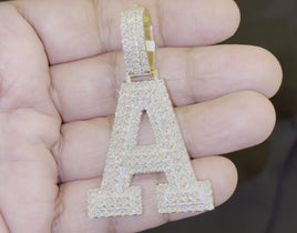 .85 CARAT NATURAL DIAMONDS STERLING SILVER WITH YELLOW GOLD PLATING LARGE 2.50 INCHES LETTER A CHARM PENDANT