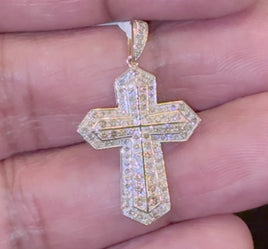 10K YELLOW GOLD .90 CARAT 1.25 INCHES NATURAL DIAMOND CROSS PENDANT