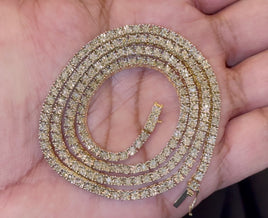 10K YELLOW GOLD 1.50 CARAT REAL DIAMOND 3MM 22 INCHES 26.40 GRAM GOLD FANUC TENNIS CHAIN NECKLACE