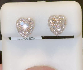 10K YELLOW GOLD .70 CARAT NATURAL DIAMONDS 8 MM HEART EARRINGS STUDS