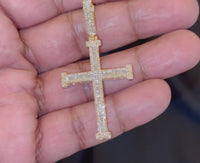 
              10K YELLOW GOLD 1.50 CARAT REAL DIAMOND 2.25 INCHES CROSS PENDANT CHARM
            